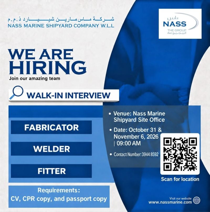 Fabricator walk-in interview at Nass Marine Shipyard Company W.L.L