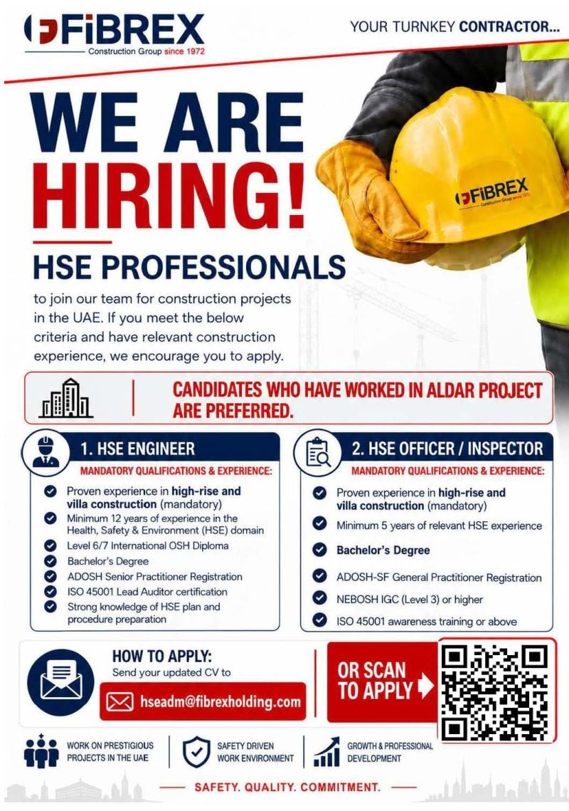 Fibrex Hiring HSE Professionals β UAE - Flyer