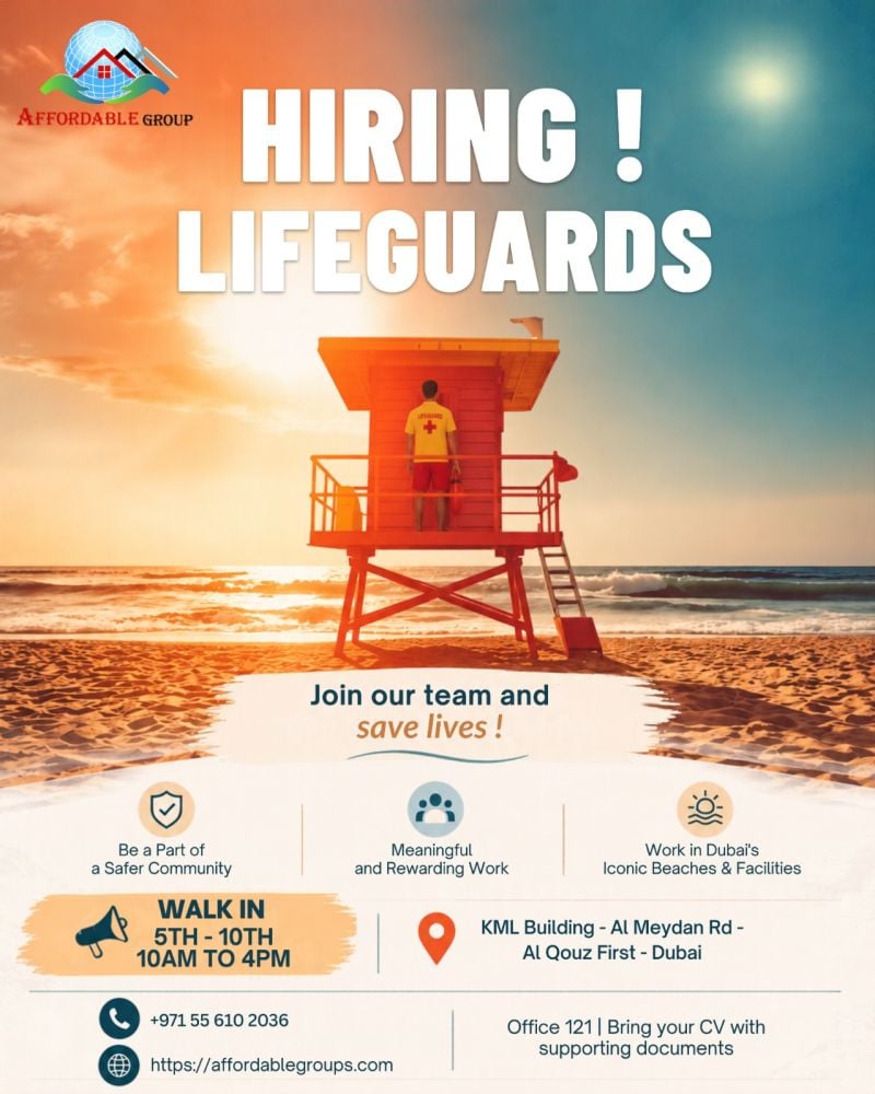 📍 Walk-In Interview - Affordable Group Hiring Lifeguards – Dubai - Walk-In Interview Flyer