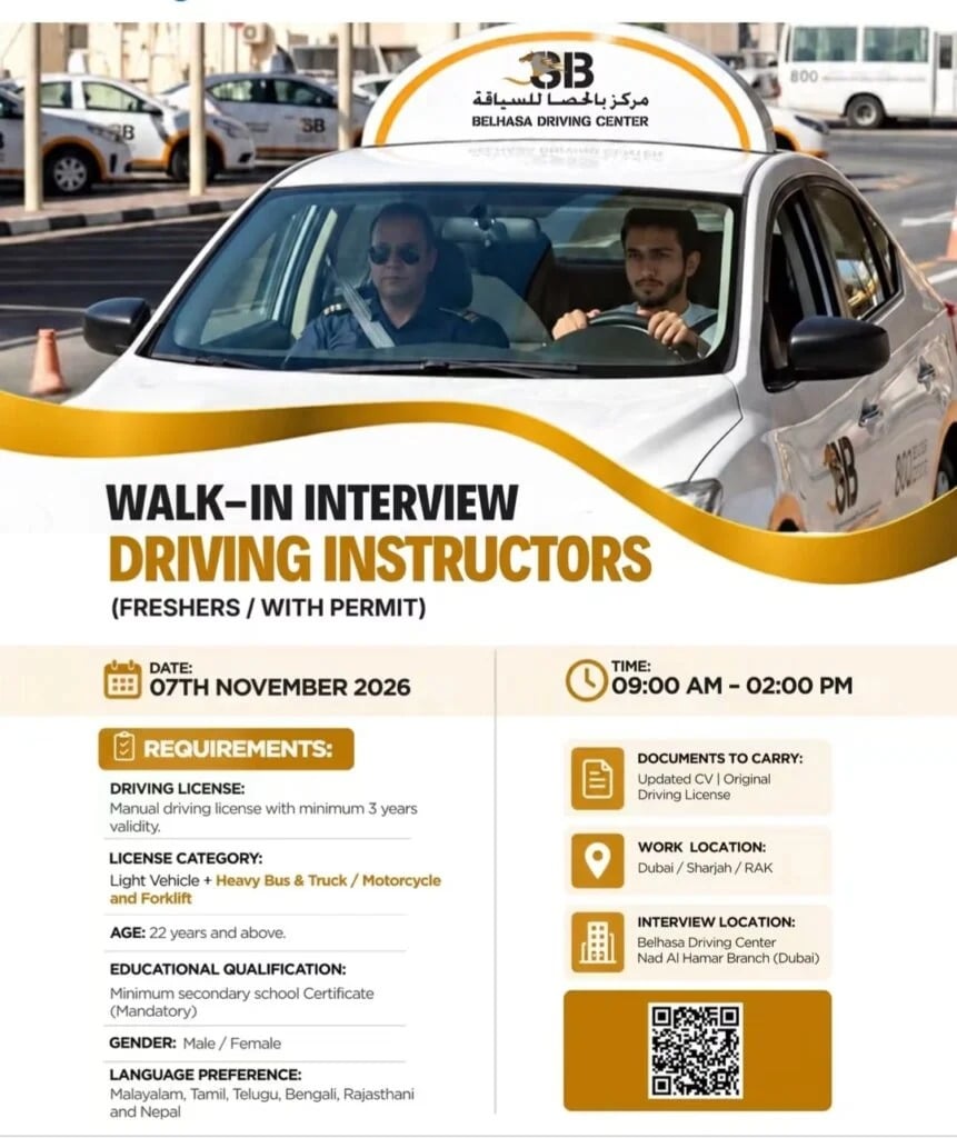 Driving Instructor walk-in interview at BELHASA DRIVING CENTER in Dubai