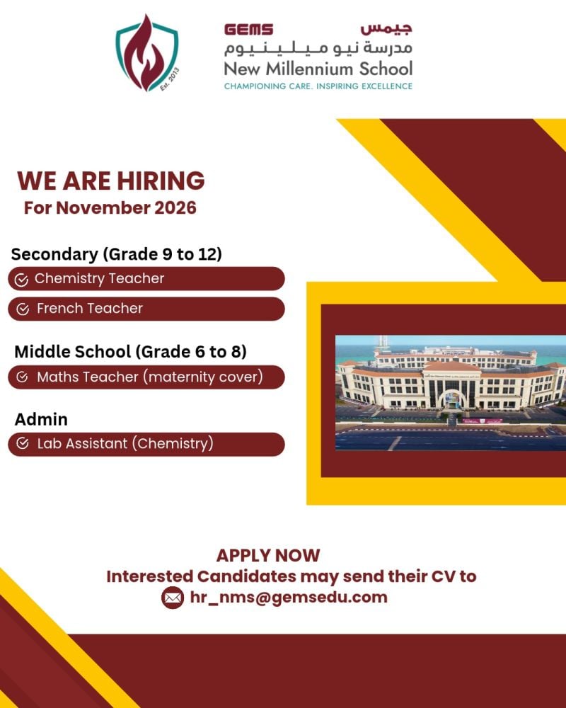 Teacher job at GEMS New Millennium School in UAE