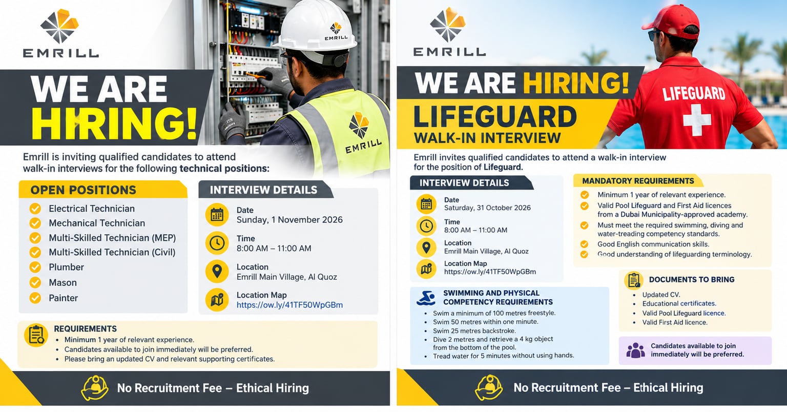 Technical Technician walk-in interview at Emrill in Dubai