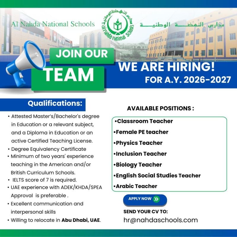 Teacher job at Al Nahda National Schools in Abu Dhabi
