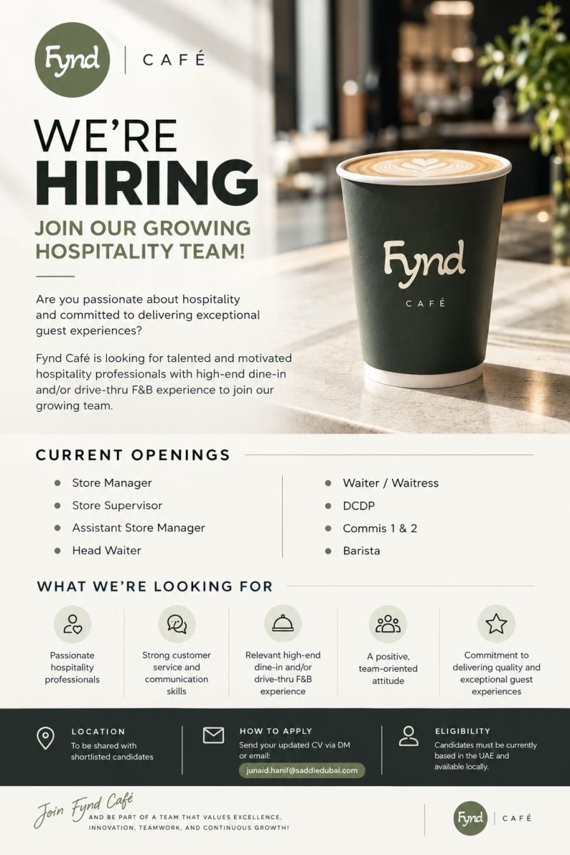 Hospitality Professional job at Fynd Cafe in UAE
