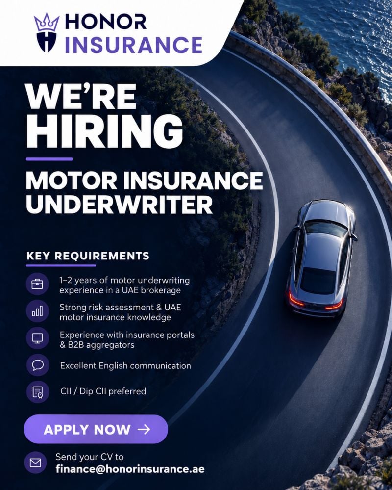 Honor Insurance Hiring Motor Insurance Underwriter β UAE - Flyer