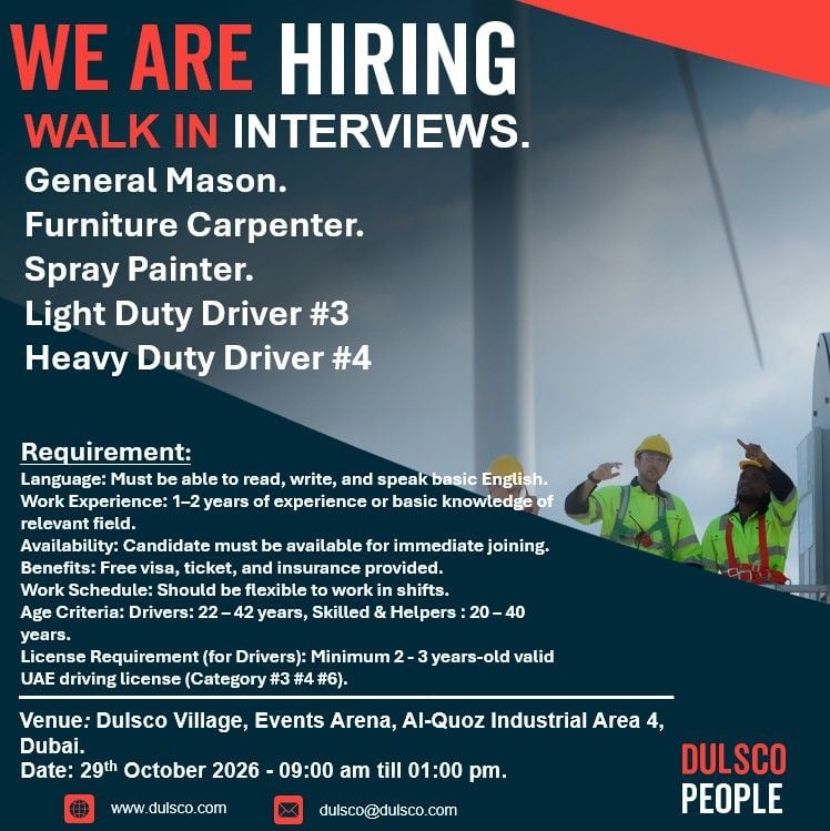 General Mason walk-in interview at Dulsco People in Dubai