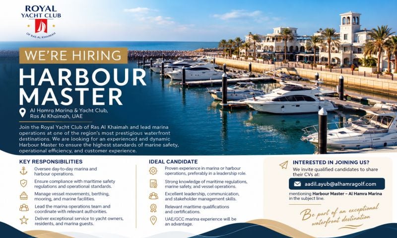 Harbour Master job at Royal Yacht Club of Ras Al Khaimah in Ras Al Khaimah, UAE