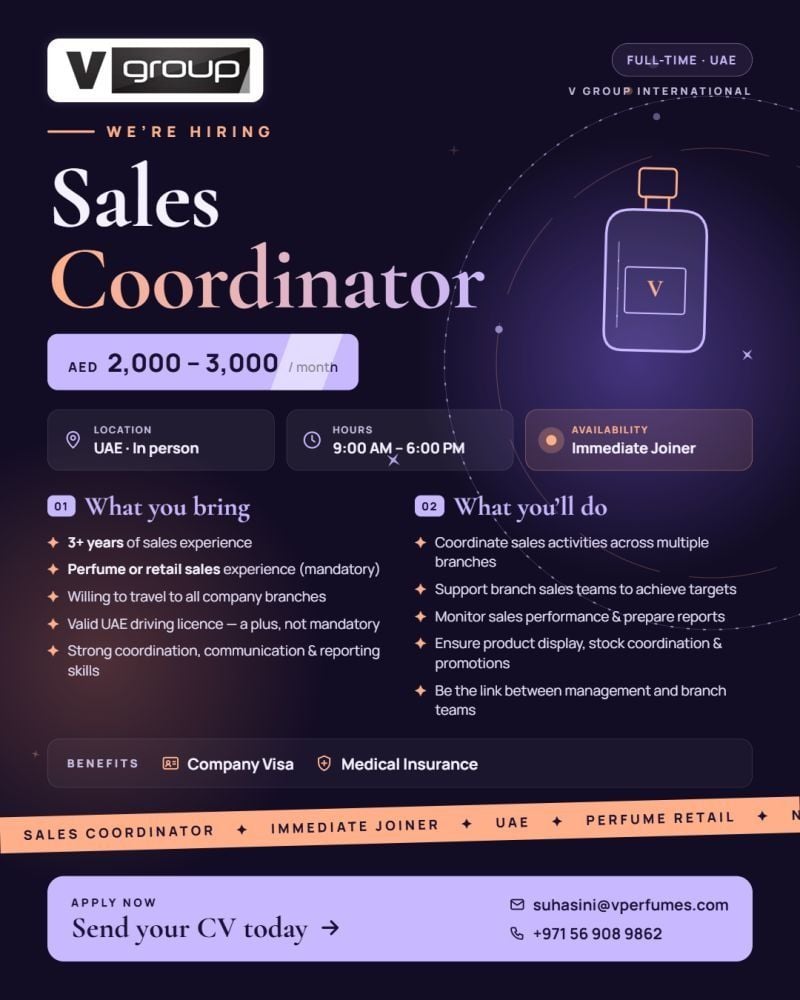 Sales Coordinator job at V Group in Dubai