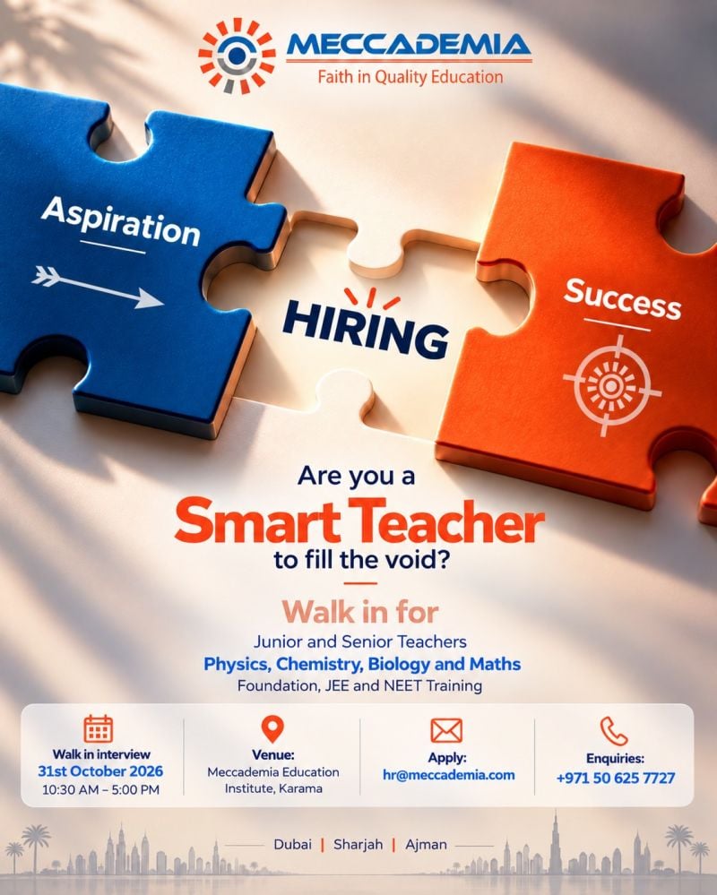 Teacher walk-in interview at MECCADEMIA in Dubai, Sharjah, Ajman