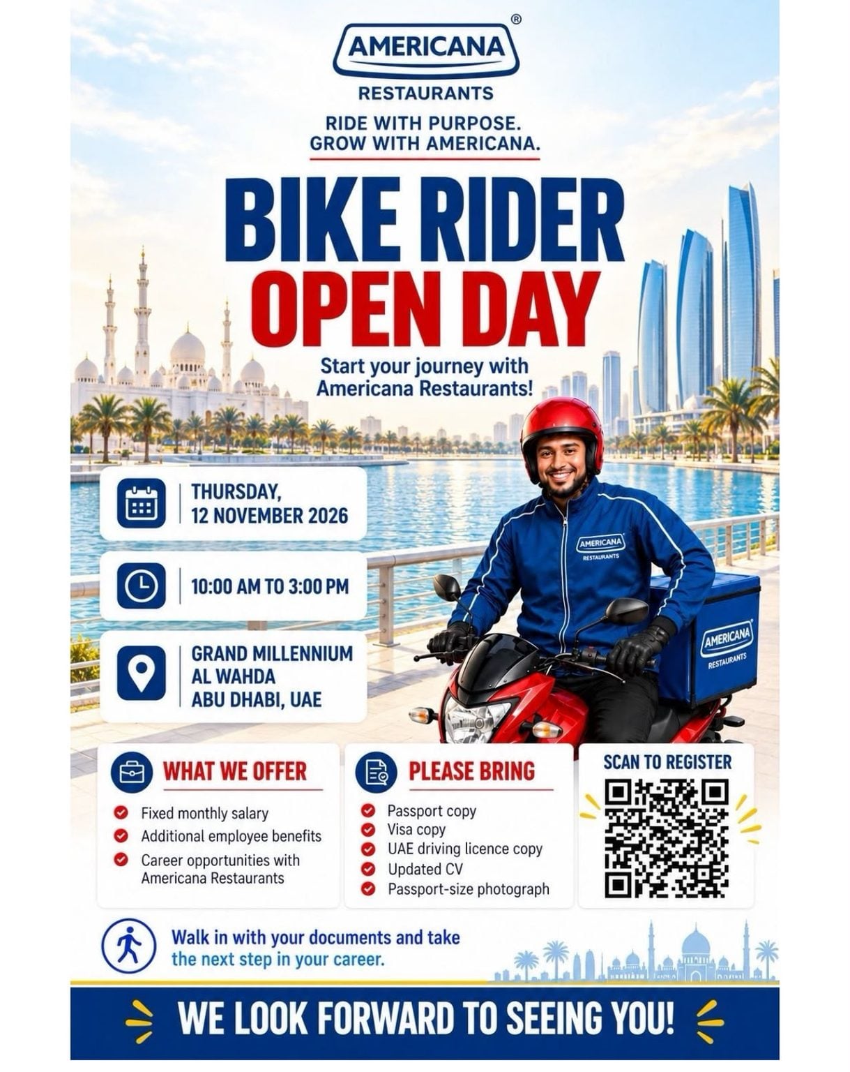 Bike Rider walk-in interview at Americana Restaurants in Abu Dhabi