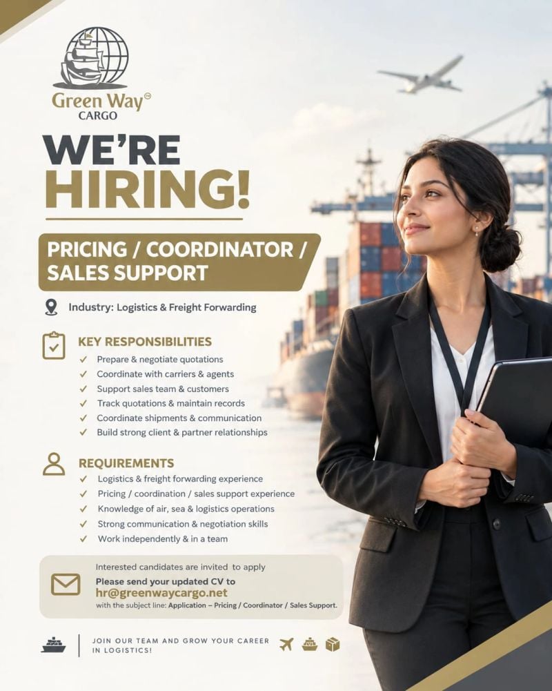 Pricing Coordinator job at Green Way Cargo in UAE
