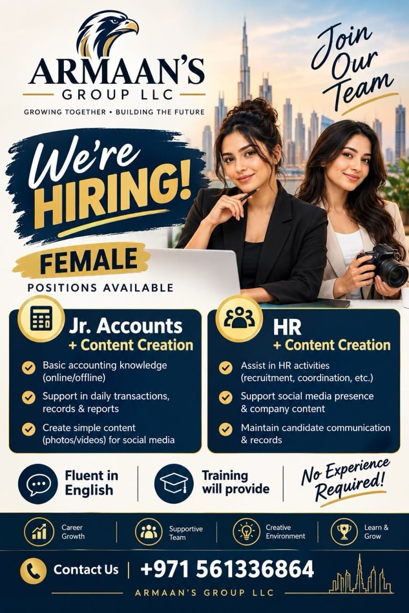 Jr. Accounts & HR job at Armaan's Group LLC in UAE