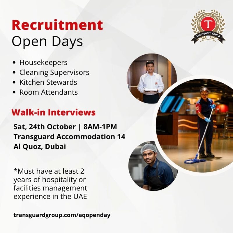 Housekeeper walk-in interview at Transguard Group in Dubai