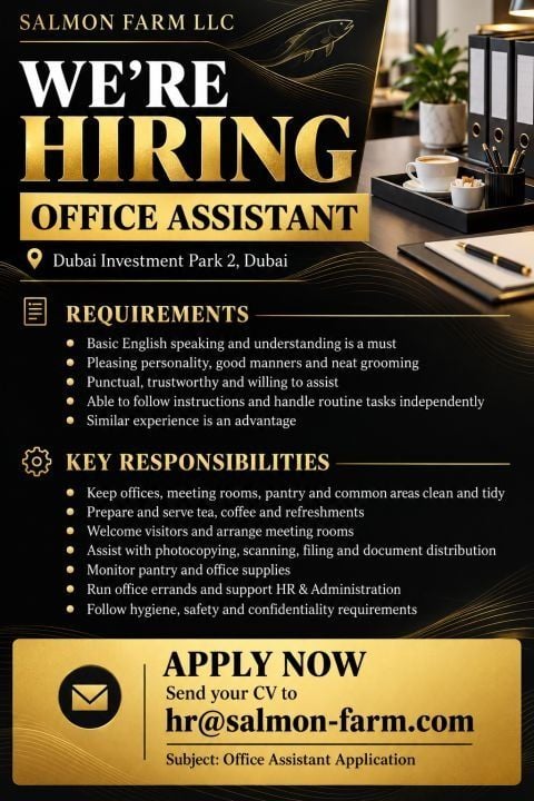 Office Assistant job at Salmon Farm LLC in Dubai