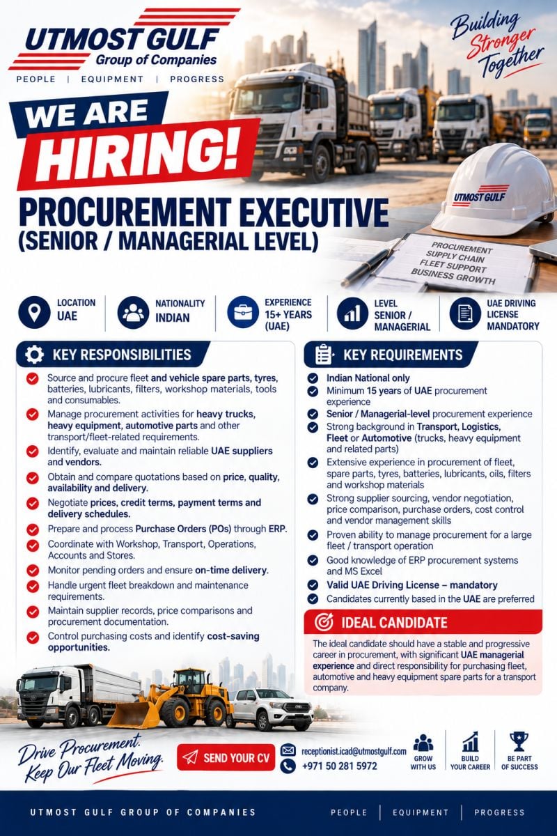 Procurement Executive job at Utmost Gulf Group of Companies in UAE