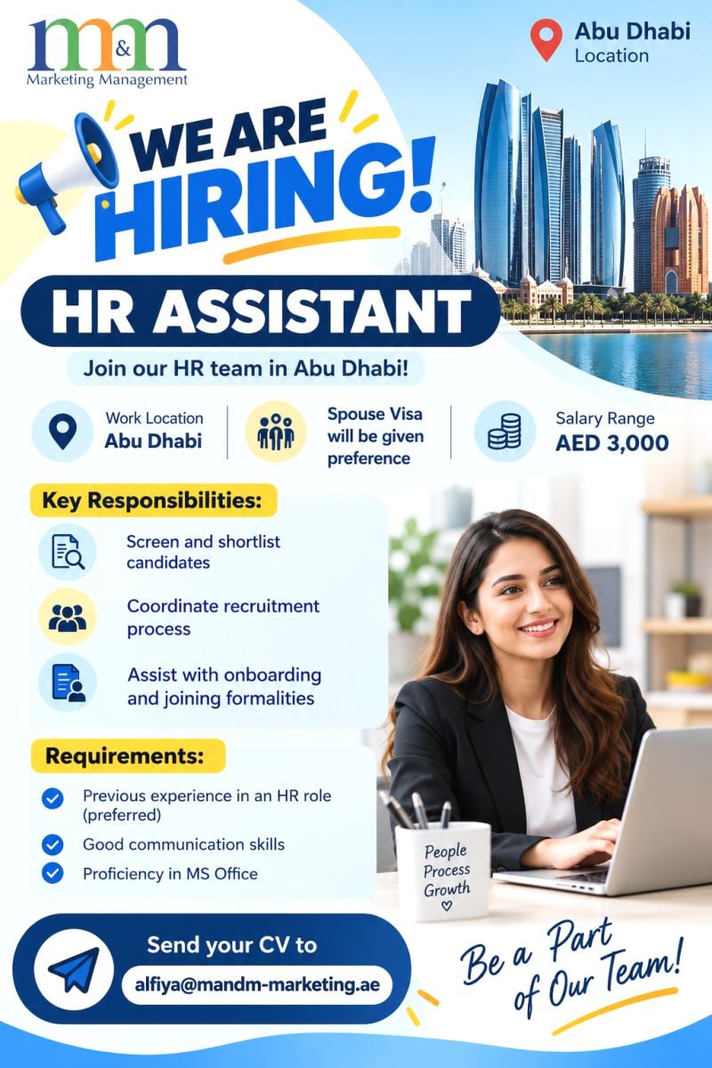 Marketing Management Hiring HR Assistant β Abu Dhabi - Flyer