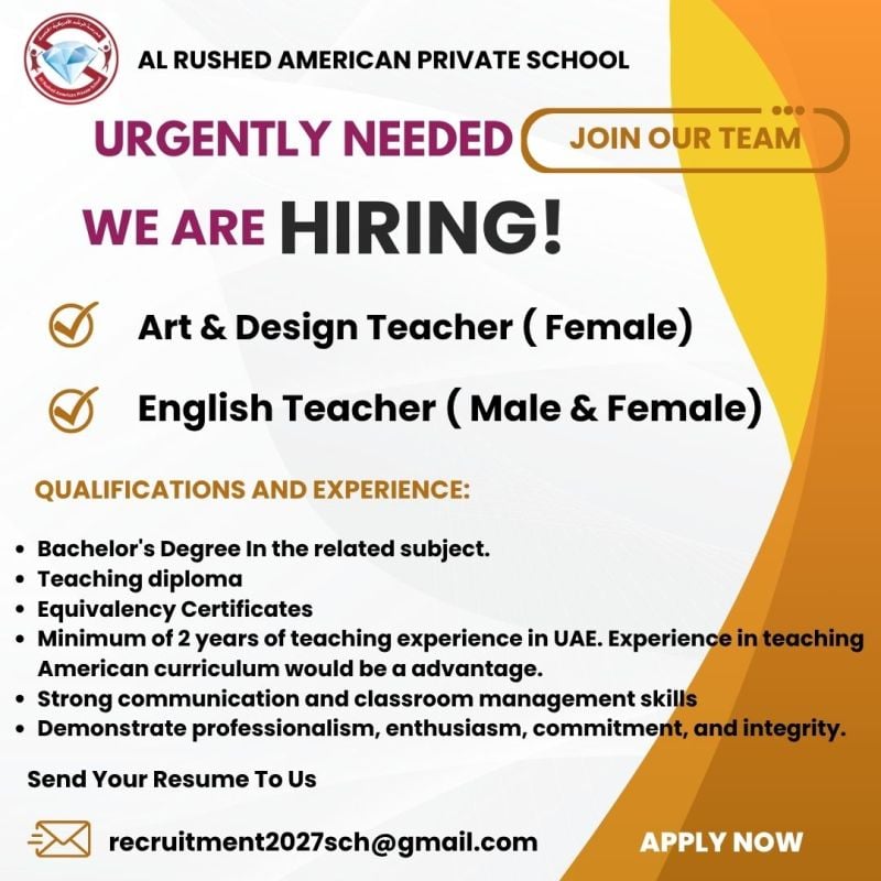 English Teacher job at Al Rushed American Private School in UAE
