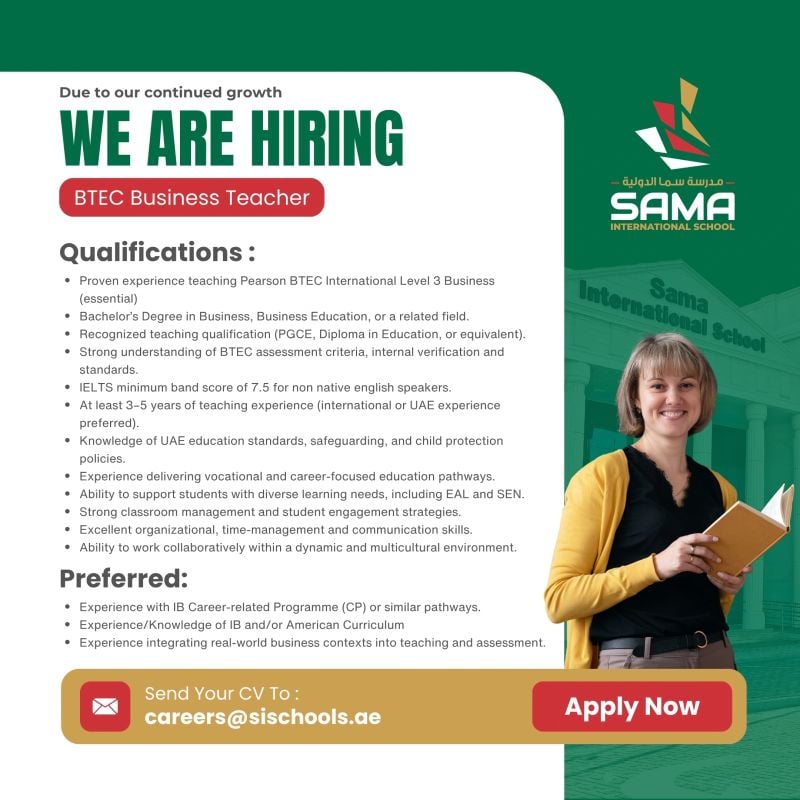 BTEC Business Teacher job at Sama International School in Dubai