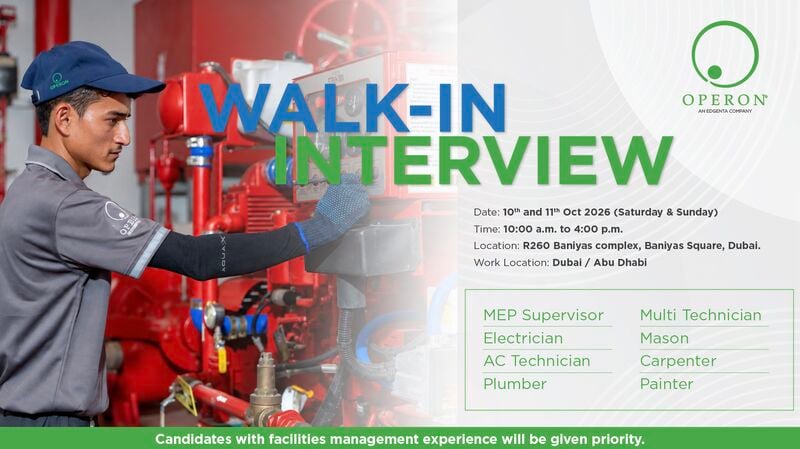 MEP Supervisor walk-in interview at Operon in Dubai / Abu Dhabi