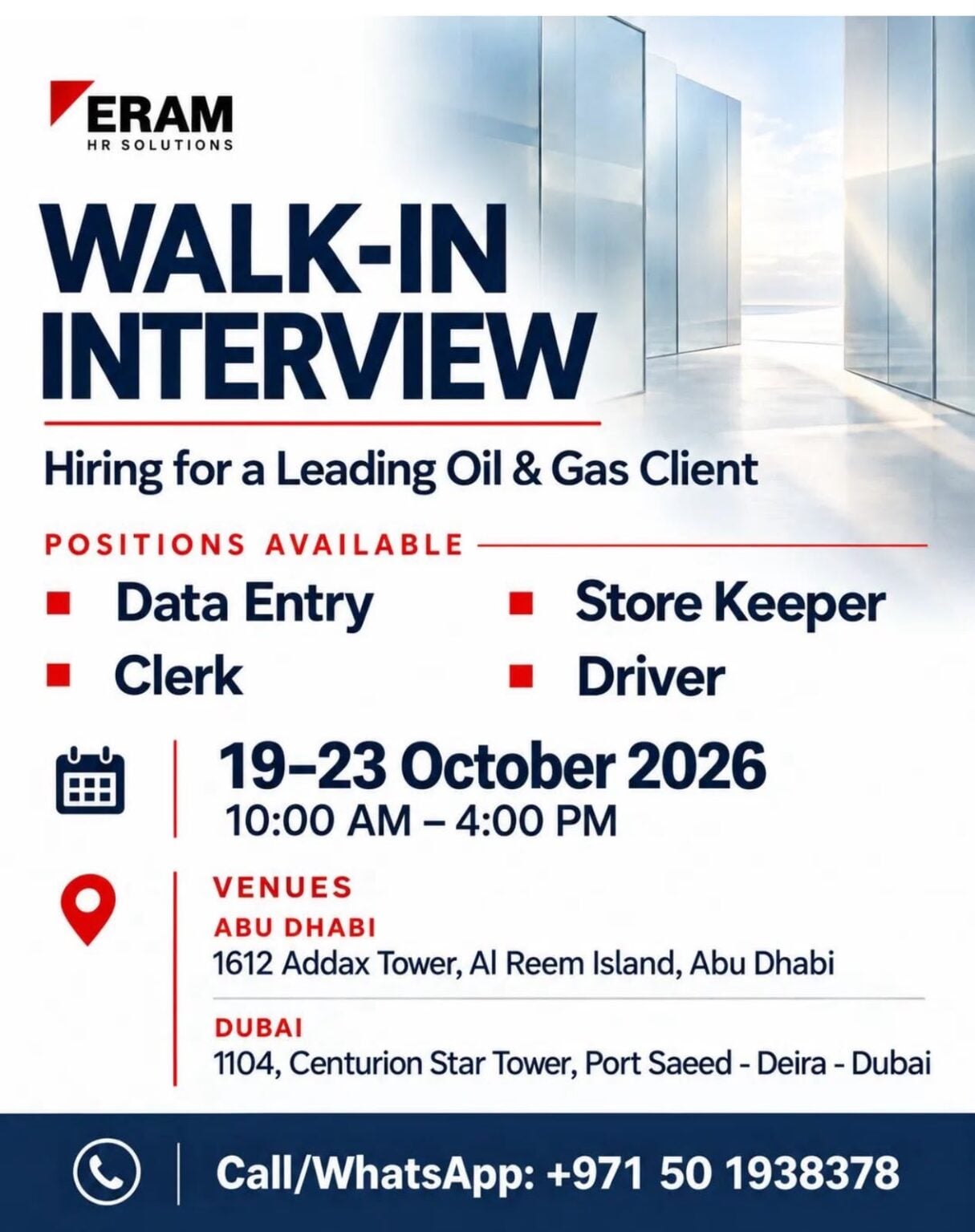 Data Entry walk-in interview at Eram HR Solutions in Abu Dhabi & Dubai