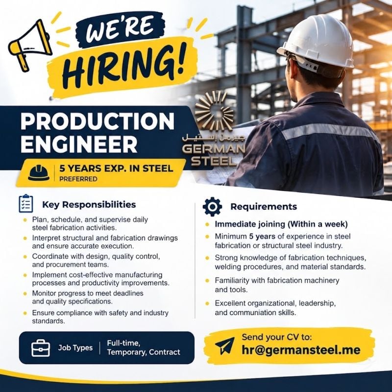 German Steel Hiring Production Engineers - Flyer