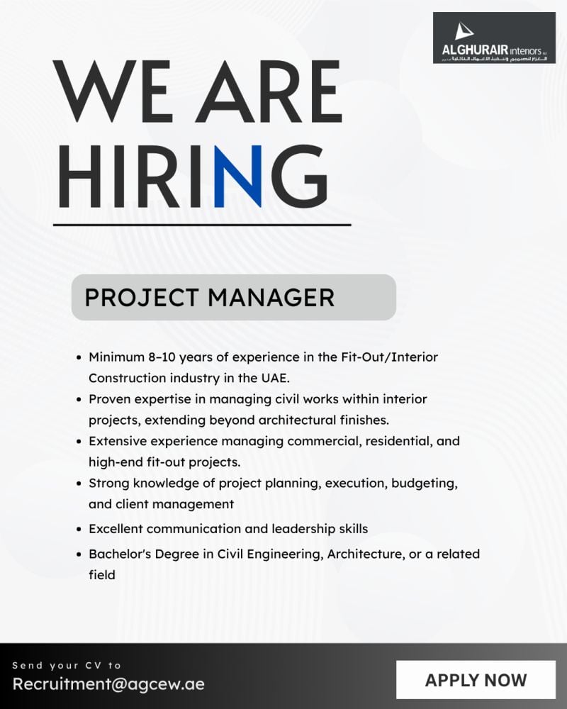 Project Manager job at Alghurair Interiors in Dubai