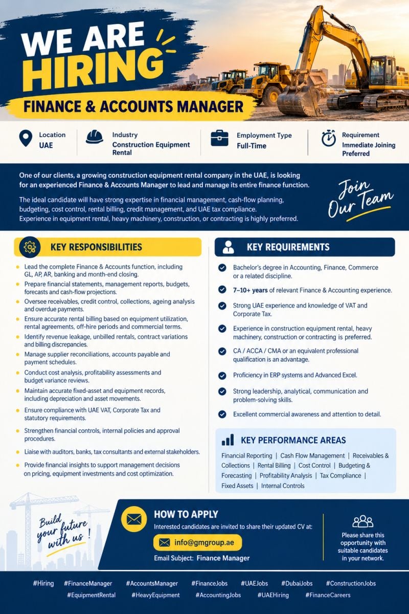 Finance Accounts Manager job in UAE