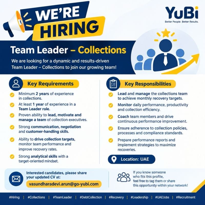 Team Leader Collections job at YuBi in UAE