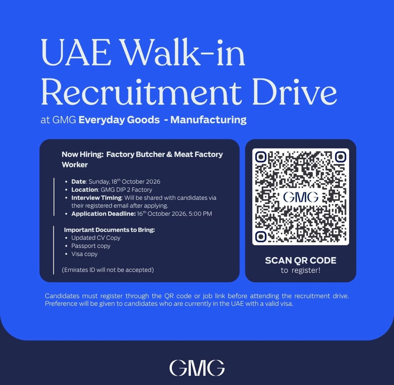 Factory Butcher walk-in interview at GMG Everyday Goods - Manufacturing in Dubai