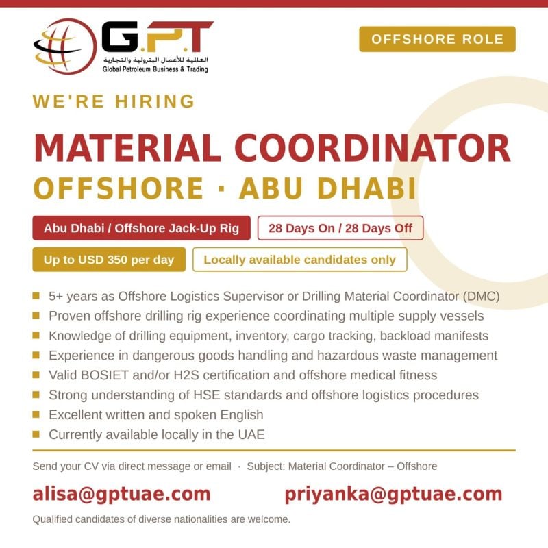 Global Petroleum Business & Trading Hiring Material Coordinators β Abu Dhabi - Flyer