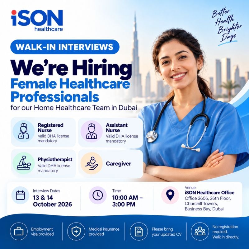 Healthcare Professional walk-in interview at iSON Healthcare in Dubai