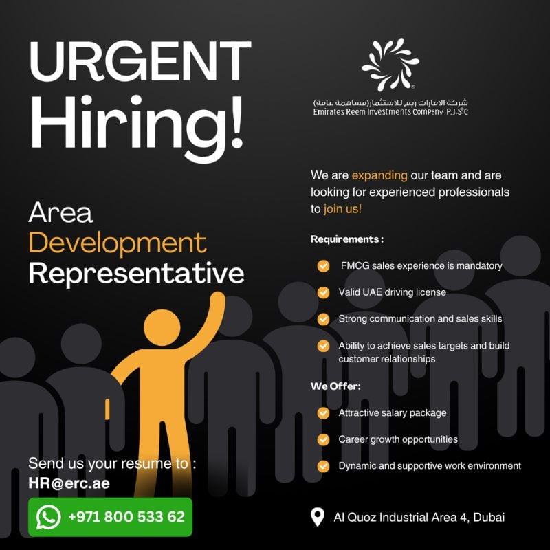 Emirates Reem Investments Company Hiring Area Development Representatives – Dubai - Flyer