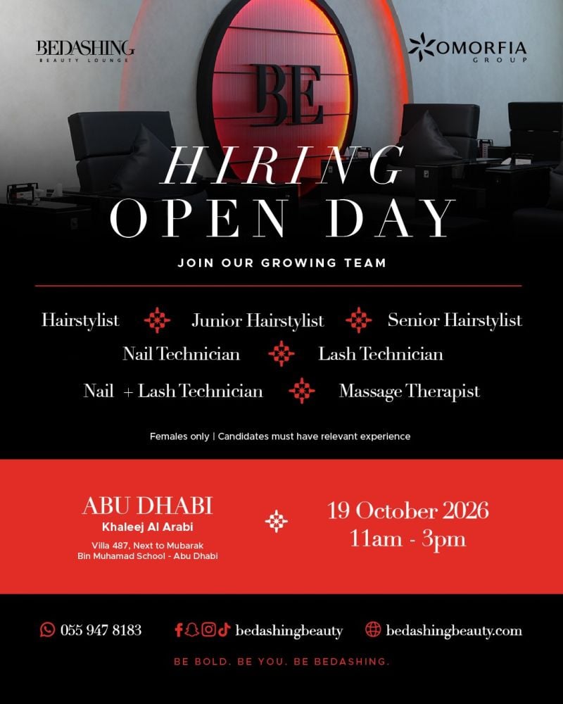 Multiple Vacancies walk-in interview at Bedashing Beauty Lounge in Abu Dhabi