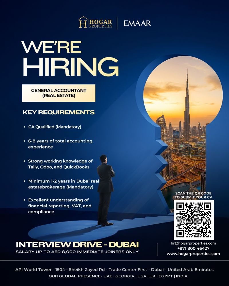 General Accountant walk-in interview at Hogar Properties in Dubai